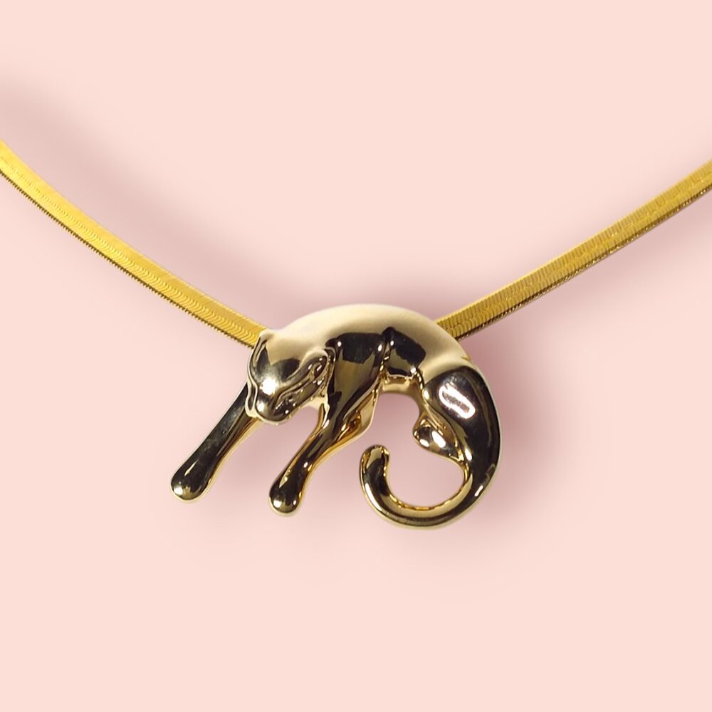 Vintage 14K Yellow Gold Panther Slide Pendant Puffy Large Animal Luxury Iconic